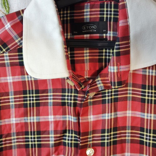 Eton men's shirt size M like new, red plaid with white club collar