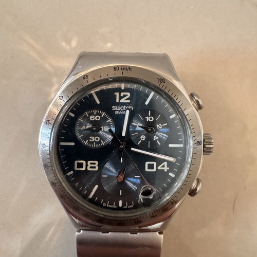 Swatch Irony Chrono Blustery watch used, model YCS438G, blue silver