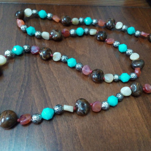Colorful long necklace like new metal and glass beads