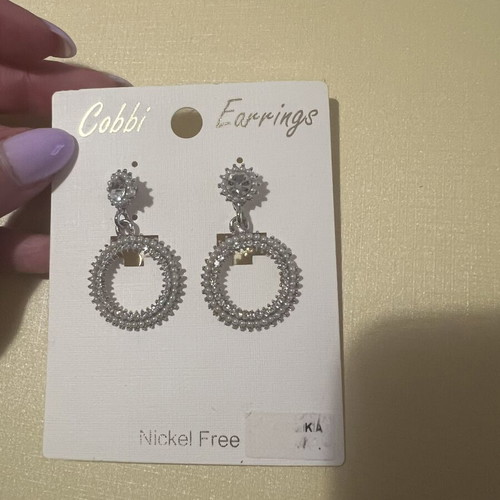 Cobbi silver earrings with rhinestones, stainless steel
