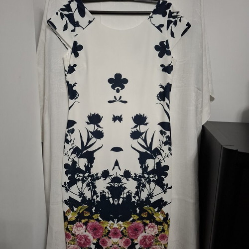 Mattis Floral Midi Dress size L like new, white with navy and pink roses