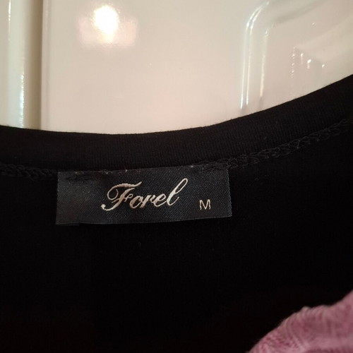 Forel black blouse like new with puff sleeves and pink tweed bows