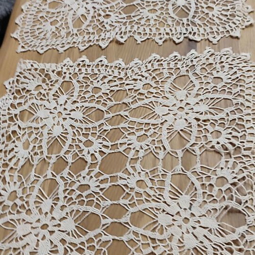 Handmade beige crochet table runner with two napkins, new