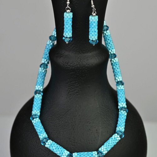 Necklace and earrings set made to order in light blue