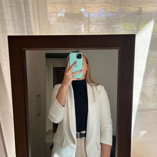 White blazer size S used with shoulder pads and ruched sleeves