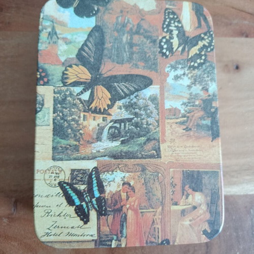 Vintage metal decorative storage box with butterflies like new