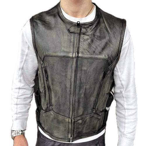 Leather motorcycle vest Retro Brown Motomall new, brown