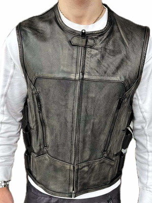 Leather motorcycle vest Retro Brown Motomall new, brown