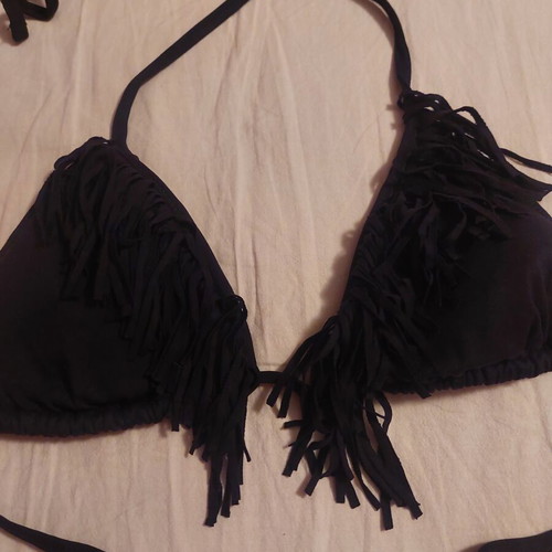 Oysho black bikini top with fringes