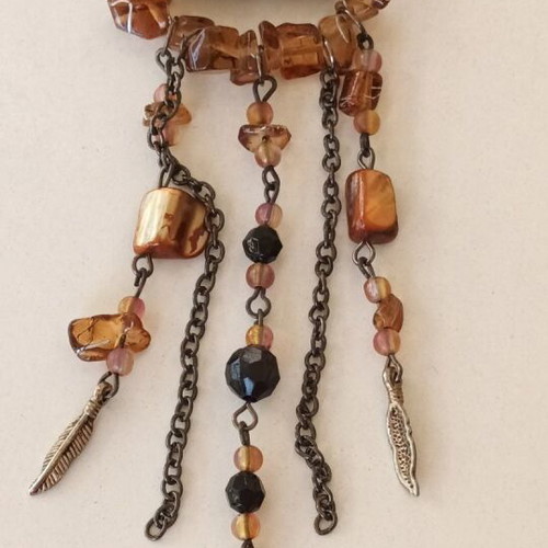 Vintage necklace and earrings set like new, bronze and brown