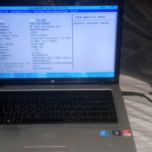 Laptop HP G62 like new without hard drive and battery