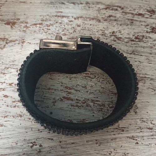 Cuff Bracelet with Strass on Black Base and Metal Clasp new