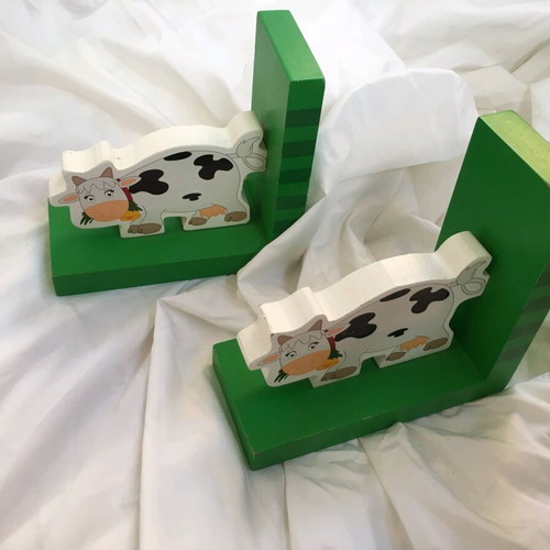 Wooden Cow Bookends like new