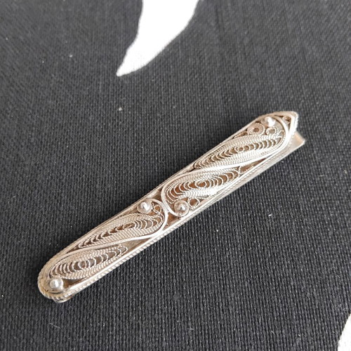 Vintage silver tie clip handmade filigree, like new