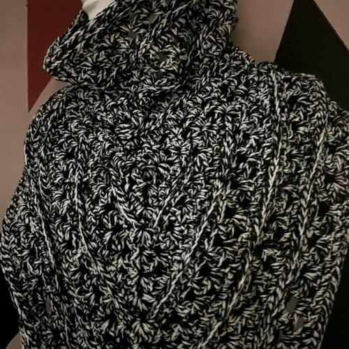 Handmade knitted scarf with hood made to order, black and white