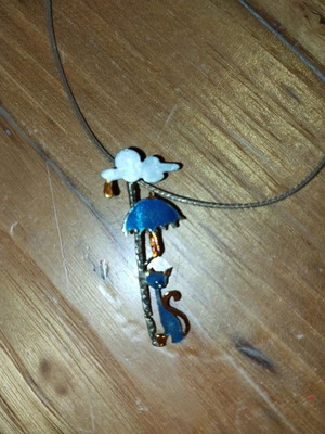 Handmade metal pendant with cat, new, multicolor