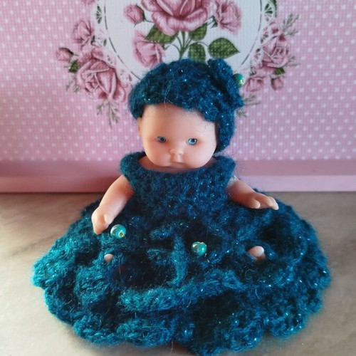 Doll with handmade dress and hat new