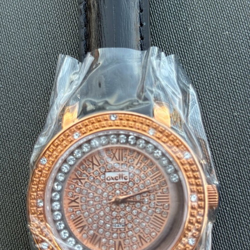 Oxette Lady Strass women's watch new with black leather strap