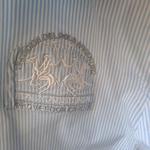 La Martina shirt like new, sky blue and white with embroidered logo