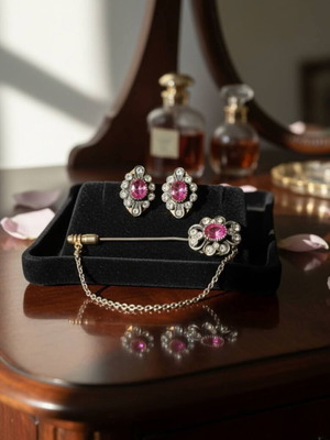 Handmade Vintage Silver Set used, gold-plated, Art Nouveau style