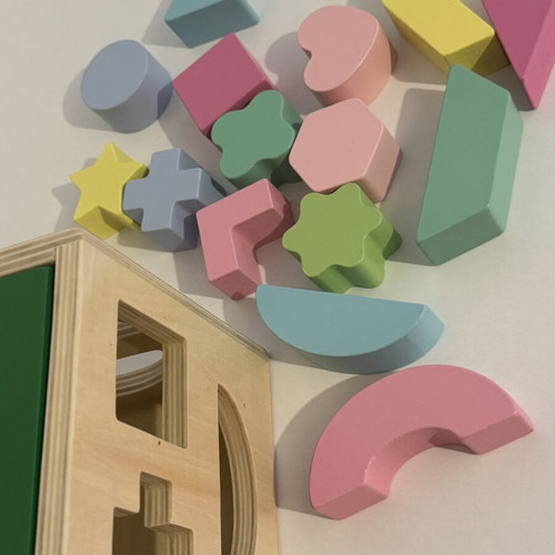 Educational wooden shape sorting toy like new