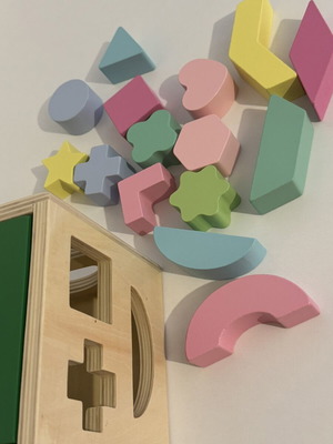 Educational wooden shape sorting toy like new
