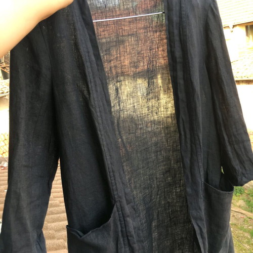 100% linen robe navy blue, size M, like new