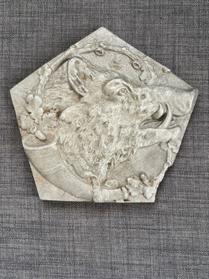 Heavyweight Pewter Relief Wild Boar Plaque used, 20x20cm