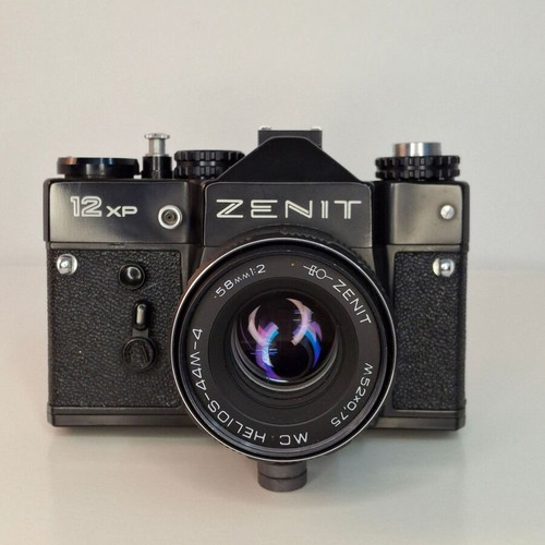 Zenit 12XP analog SLR camera with Helios-44M-4 58mm lens and carrying case