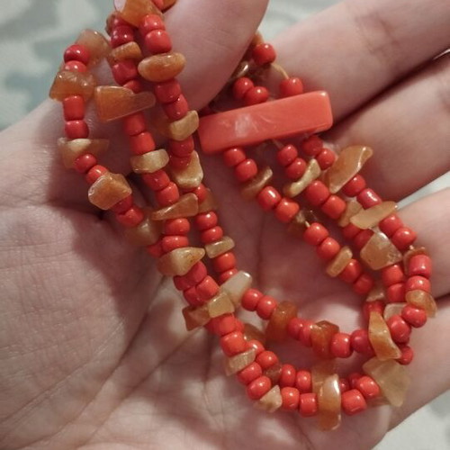 Boho Multi-row Bracelet with Coral and Brown Beads like new