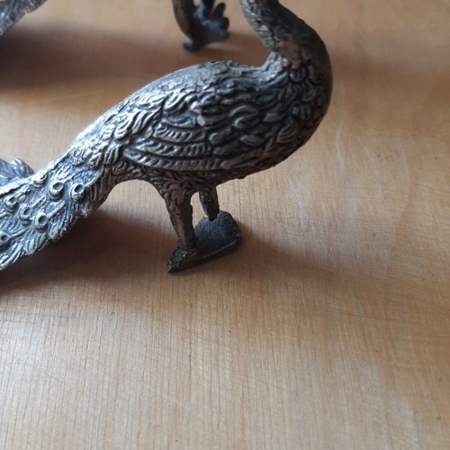 Traditional metal peacocks used, vintage 1950s-60s set