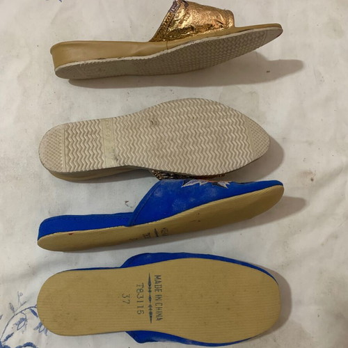 Vintage women's slippers size 37 used, decorative set of two pairs