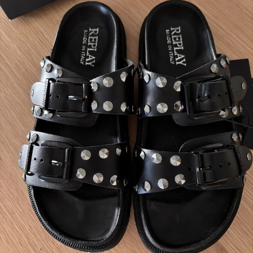 Replay Goya Buckles Leather Slides Size 39 New