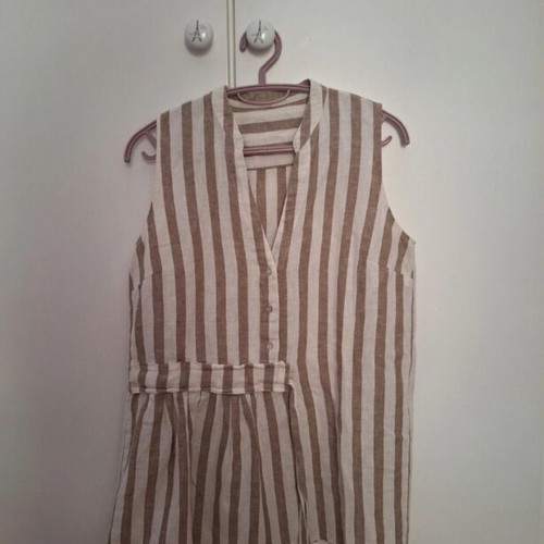 Striped blouse size M, white and beige