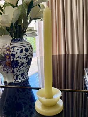 Zara Home decorative candle with base pastel yellow new