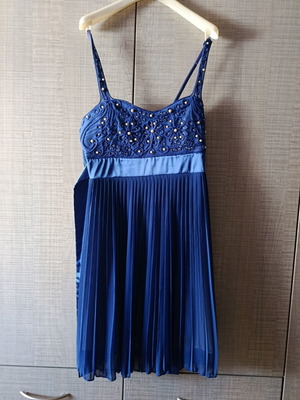 Bill Cost blue mini dress with embroidered bust and pleated skirt