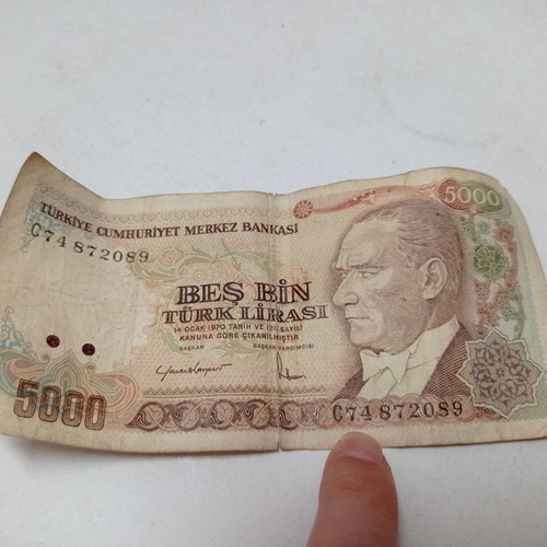 Turkish lira banknotes used, set of 3 from 1970
