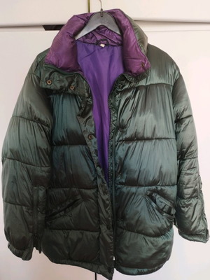 Long jacket used, dark green with purple lining