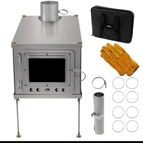 Titanium folding stove new for camping with gloves and carrying case