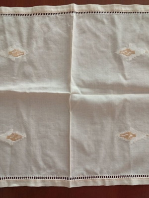 Handmade cutwork square with embroidered details like new