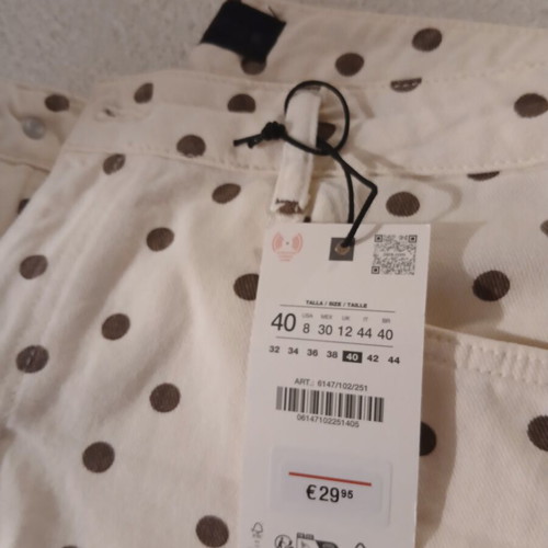 Zara polka dot jeans new with tags, size L 40 12, white and brown