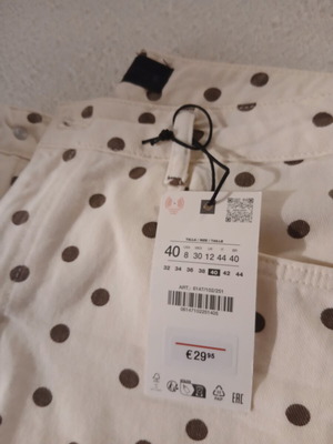 Zara polka dot jeans new with tags, size L 40 12, white and brown