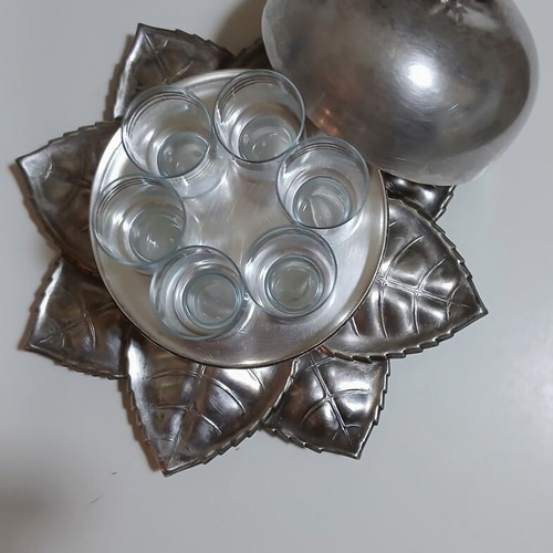Vintage Szandrik Apple-Shaped Mini Bar Liqueur Set silver-plated alpaca like new