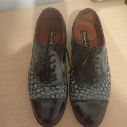 Haralas Vintage men's leather shoes, black Oxford Derby