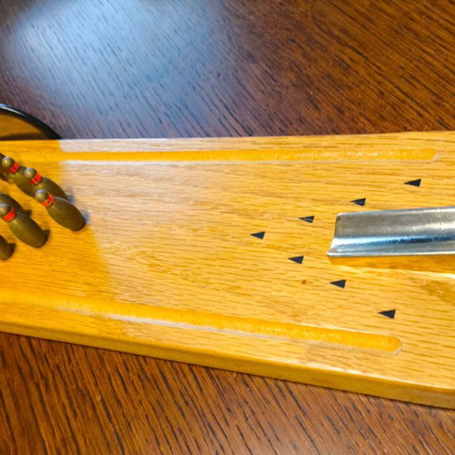 Vintage wooden bowling tabletop game used, 1980s era