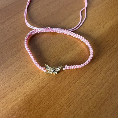 Macrame bracelet with butterfly and evil eye like new, pink