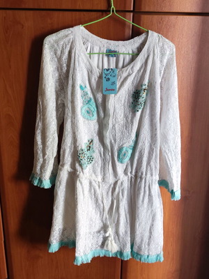 Jasmine dress new, white and turquoise