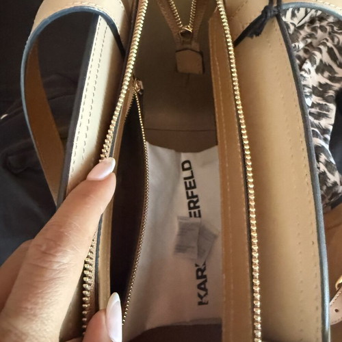 Karl Lagerfeld circle leather shoulder bag, large, brown