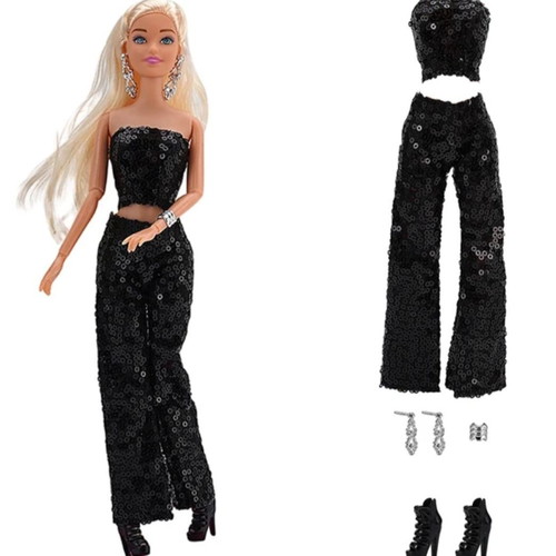 Doll outfit "Disco Queen" black with shoes and jewelry - 7181-B