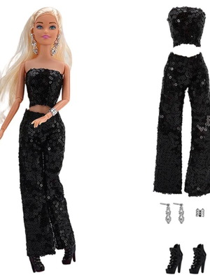 Doll outfit "Disco Queen" black with shoes and jewelry - 7181-B